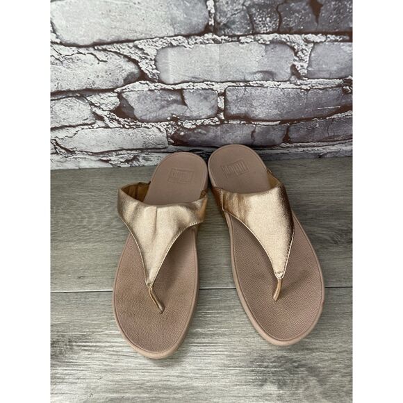 FitFlop Lulu Rose Gold Pink Synthetic Thong Wedge Sandals Women's Sz 8M US/39EU - Picture 2 of 16